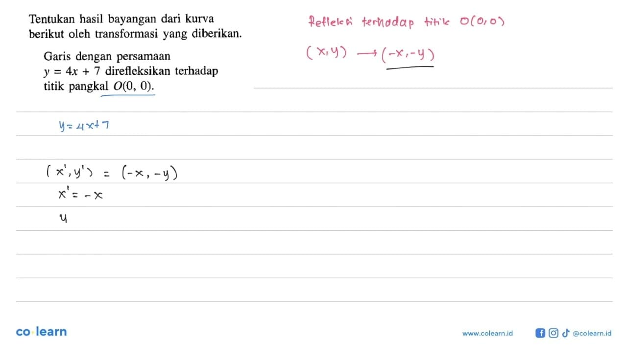 Tentukan hasil bayangan dari kurva berikut oleh