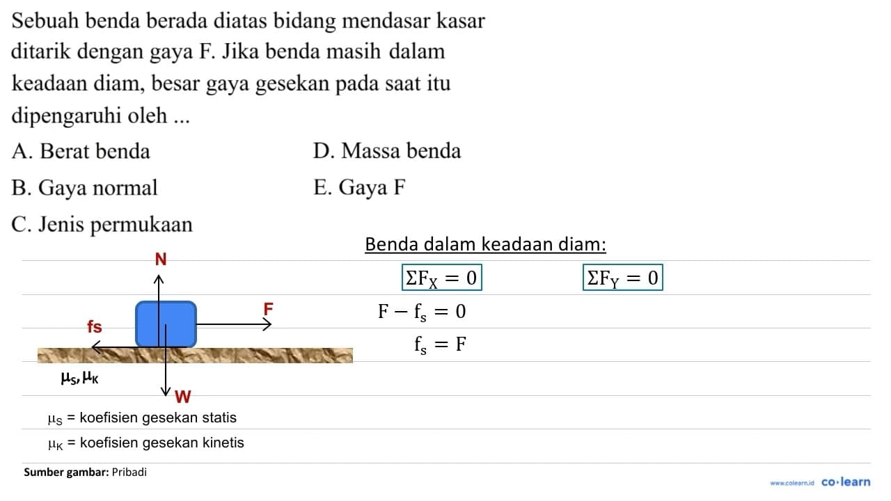 Sebuah benda berada diatas bidang mendasar kasar ditarik