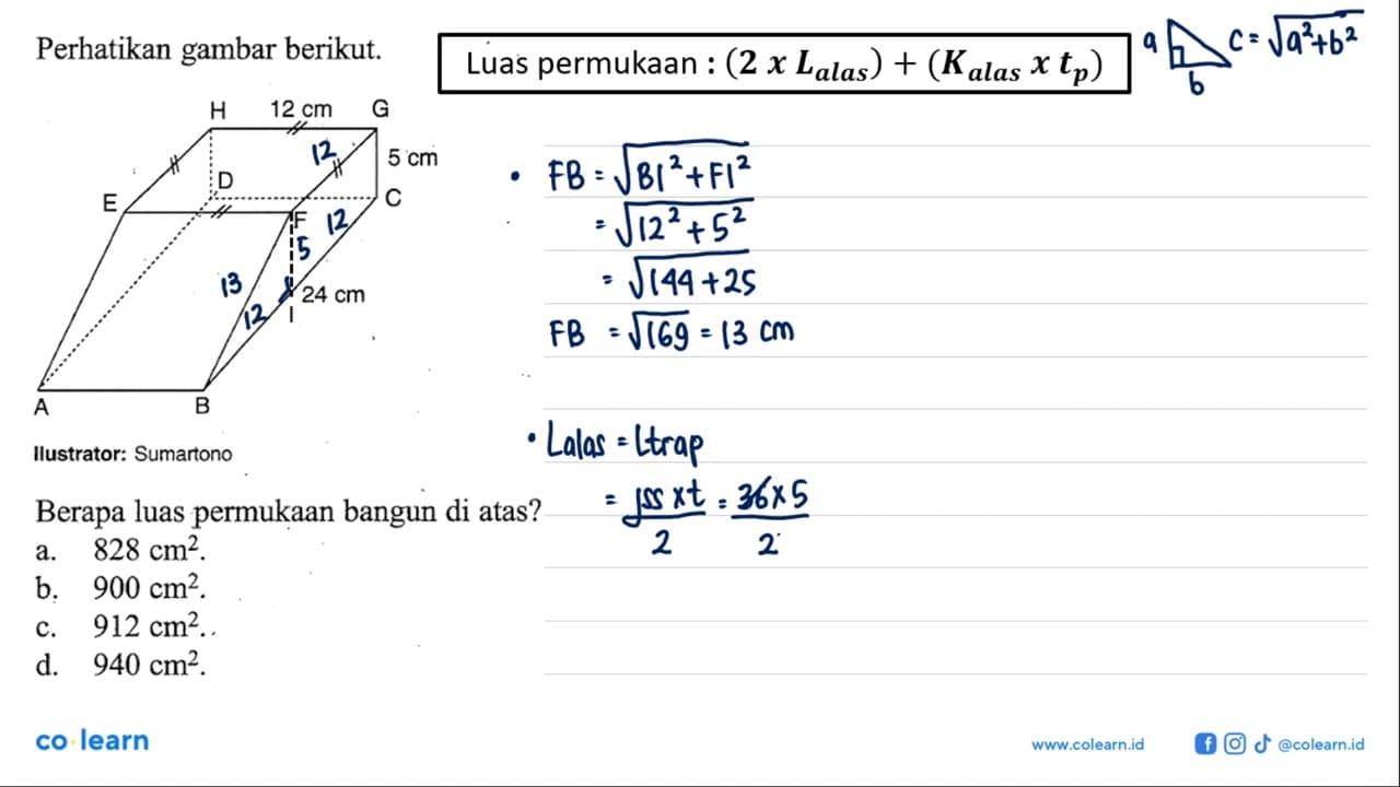 Perhatikan gambar berikut. A B C D E F G H 12 cm 5 cm 24 cm