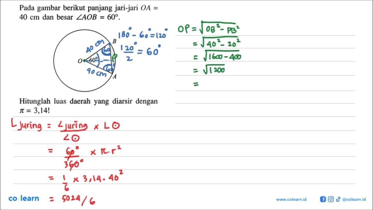 Pada gambar berikut panjang jari-jari OA=40 cm dan besar