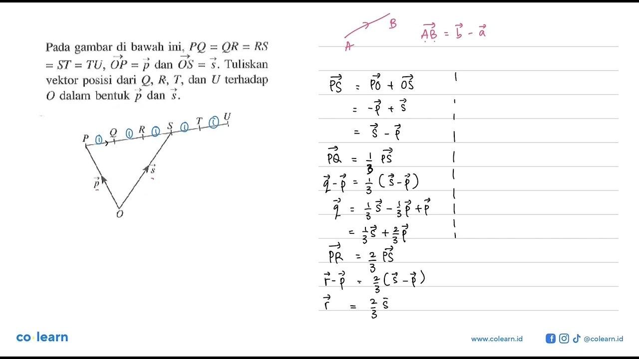 Pada gambar di bawah ini, PQ=QR=RS=ST=TU, vektor OP= vektor