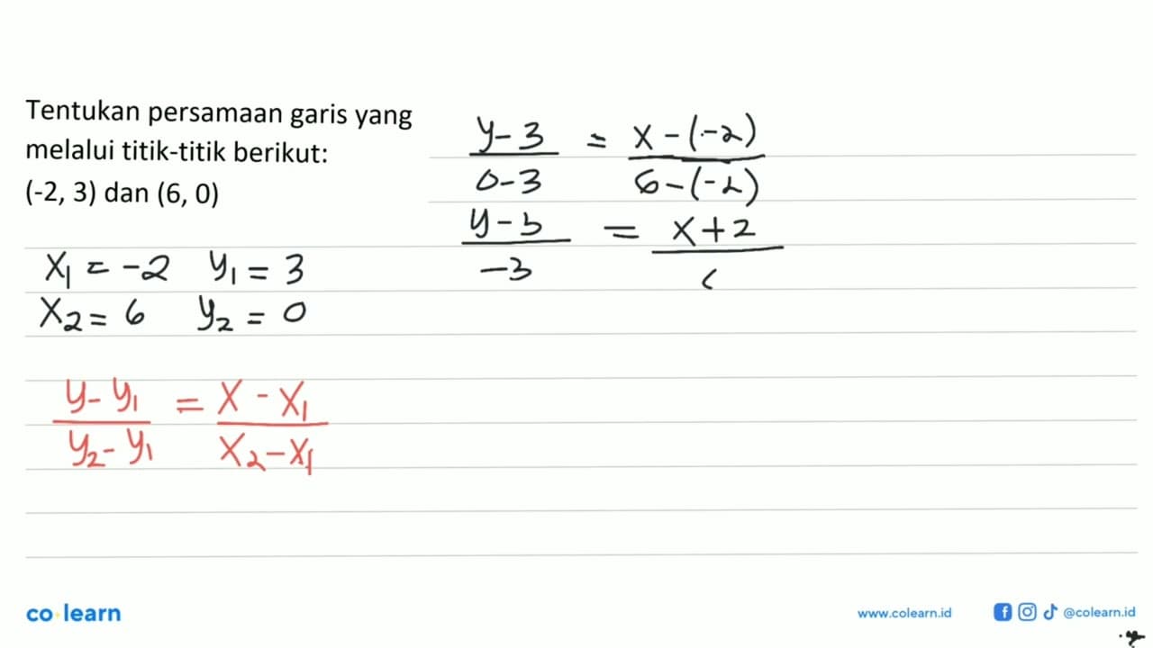 Tentukan persamaan garis yang melalui titik-titik berikut: