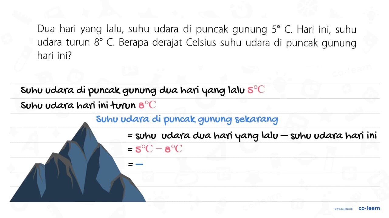 Dua hari yang lalu, suhu udara di puncak gunung 5 C. Hari