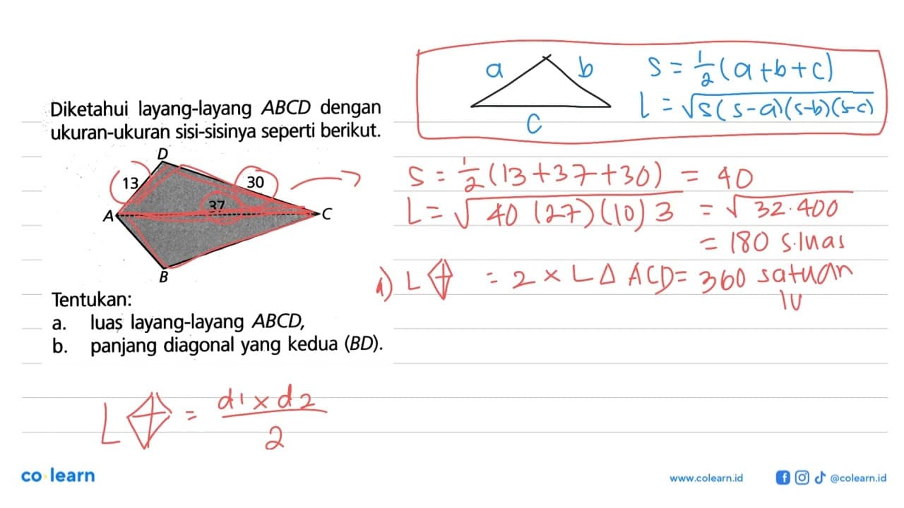 Diketahui layang-layang ABCD dengan ukuran-ukuran