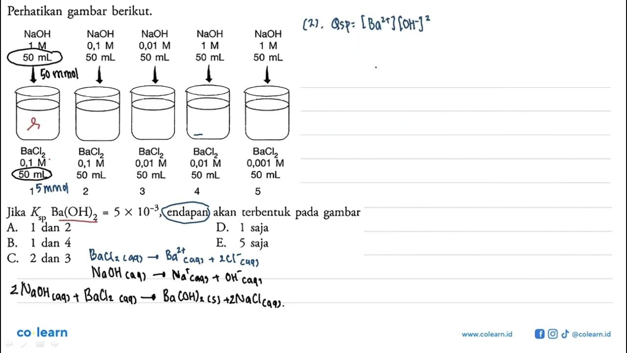 Perhatikan gambar berikut.Jika Ks p Ba(OH)2=5 x 10^-3 ,