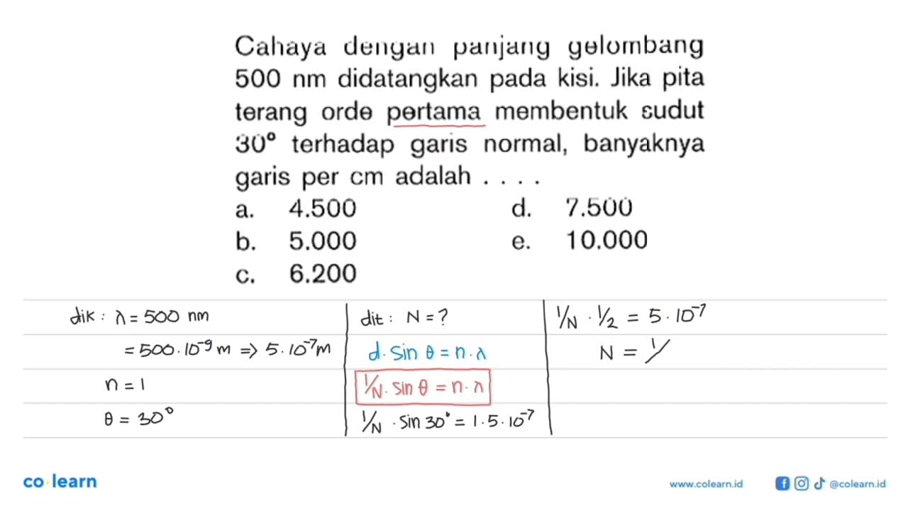 Cahaya dengan parijang gelornbang 500 (~nm) didatangkan