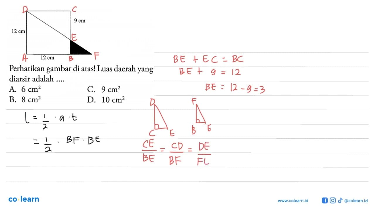 Perhatikan gambar di atas! 12 cm 9 cm 12 cm Luas daerah