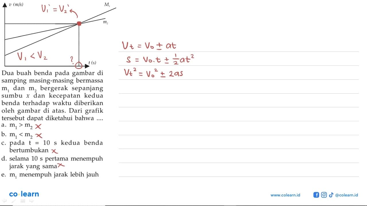 v (m/s) M1 m2 t(s) Dua buah benda pada gambar di samping
