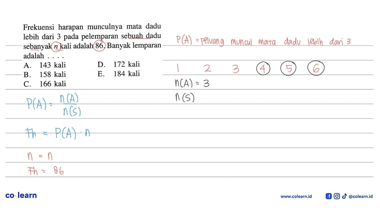 Frekuensi harapan munculnya mata dadu lebih dari 3 pada