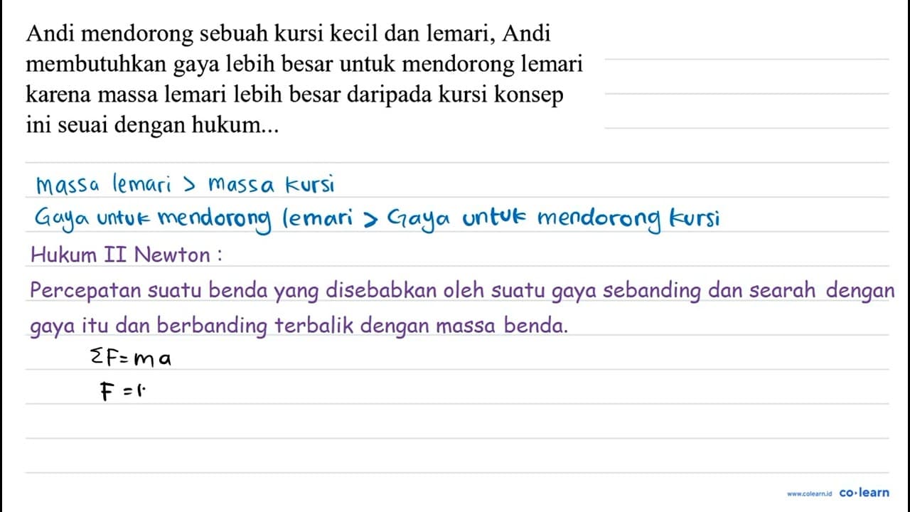 Andi mendorong sebuah kursi kecil dan lemari, Andi