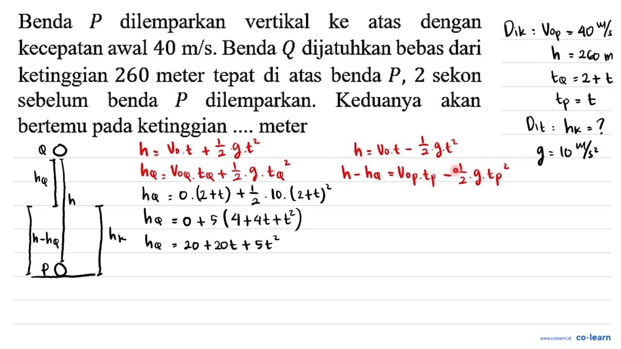 Benda P dilemparkan vertikal ke atas dengan kecepatan awal