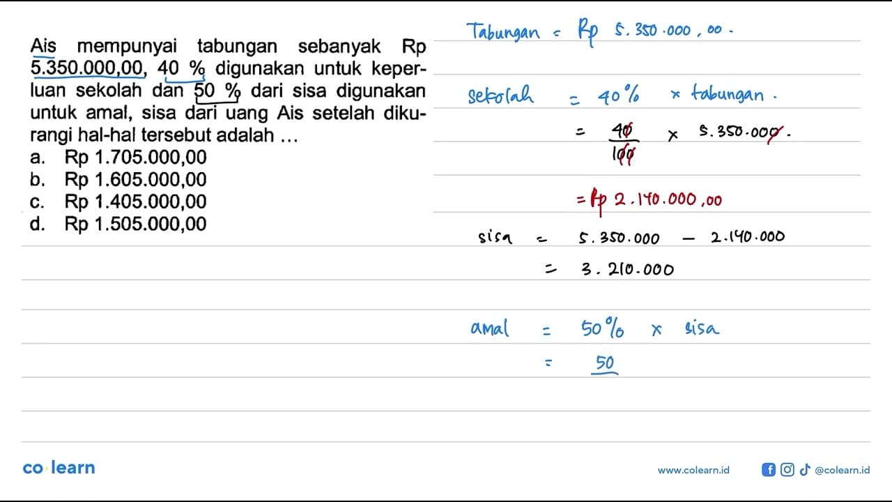 Ais mempunyai tabungan sebanyak R p 5.350 .000,00,40%