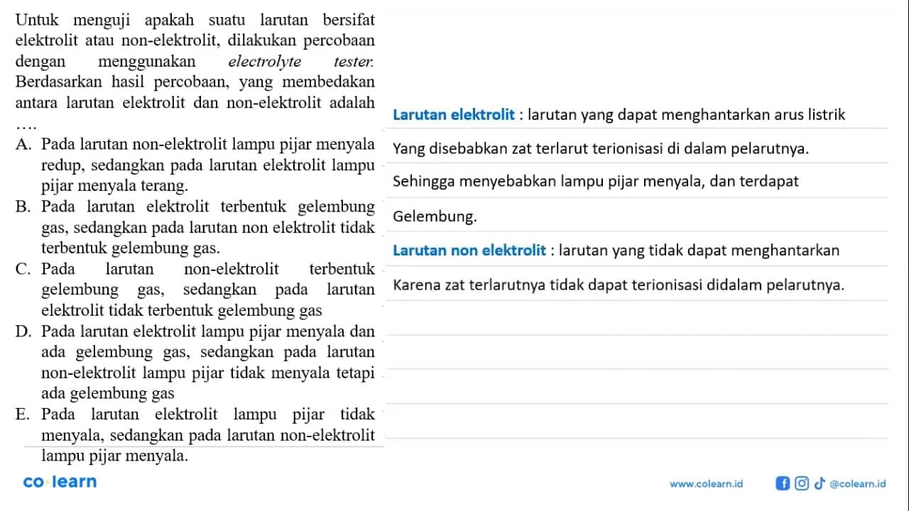 Untuk menguji apakah suatu larutan bersifat elektrolit atau