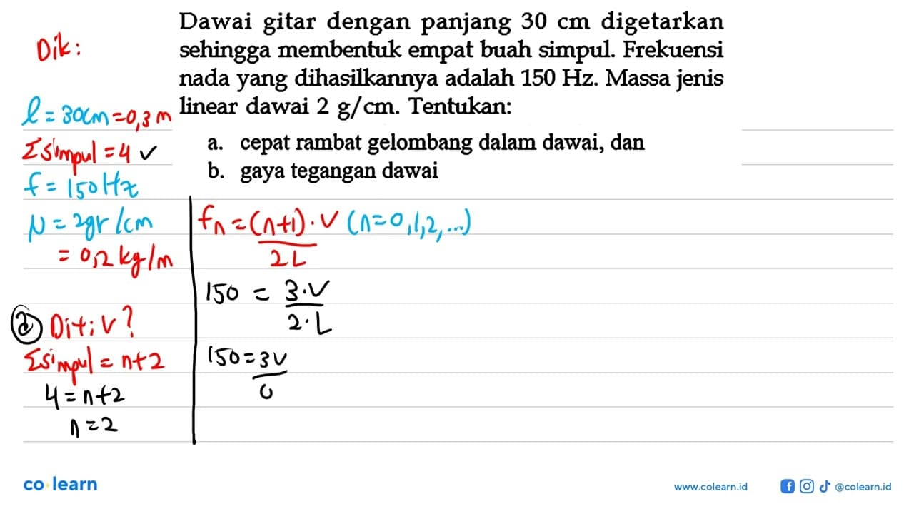 Dawai gitar dengan panjang 30 cm digetarkan sehingga