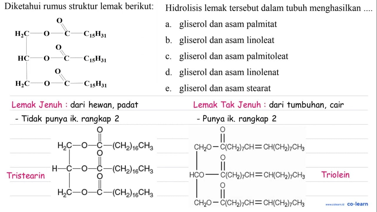 Diketahui rumus struktur lemak berikut: Hidrolisis lemak