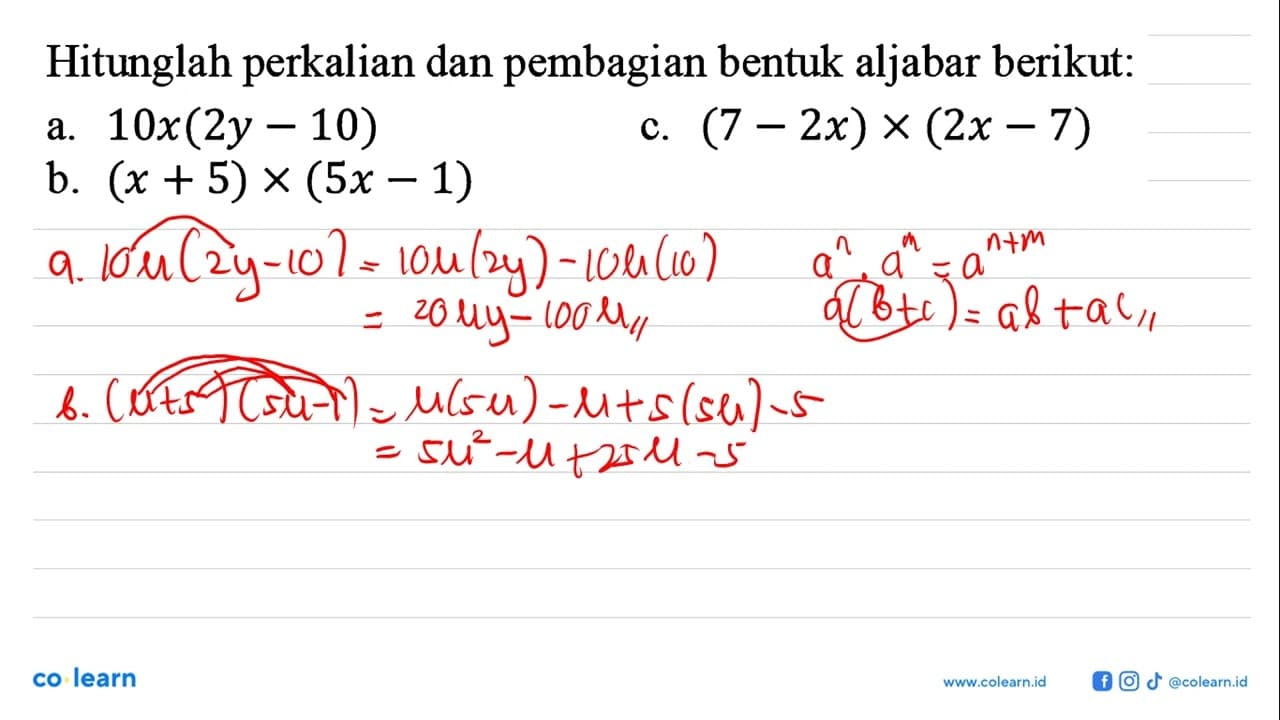 Hitunglah perkalian dan pembagian bentuk aljabar berikut:a.