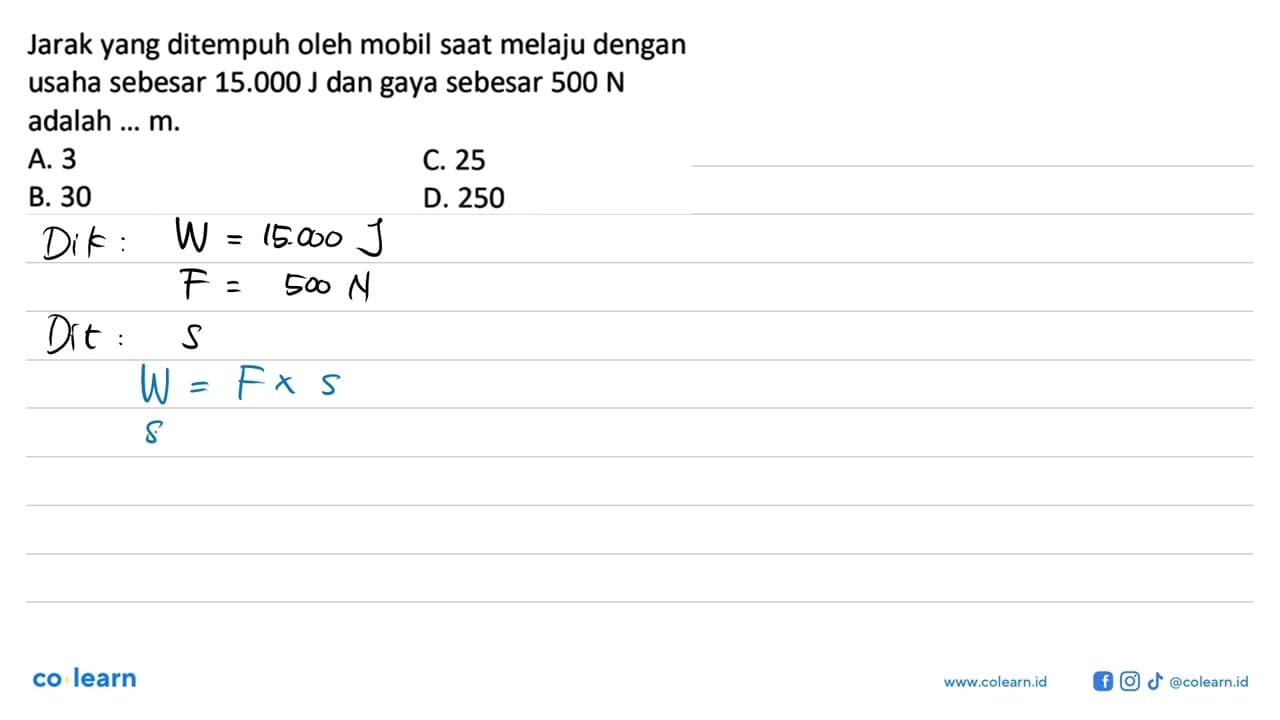 Jarak yang ditempuh oleh mobil saat melaju dengan usaha