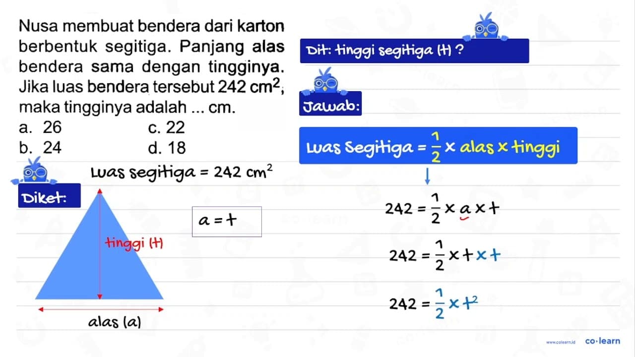 Nusa membuat bendera dari karton berbentuk segitiga.