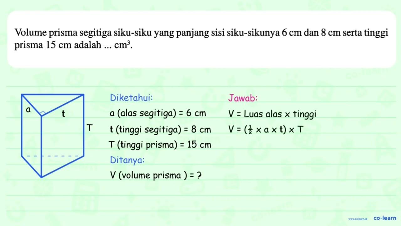 Volume prisma segitiga siku-siku yang panjang sisi