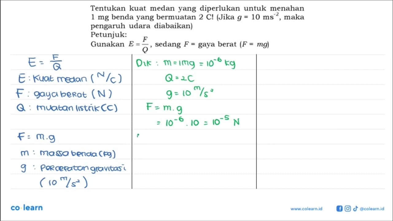 Tentukan kuat medan yang diperlukan untuk menahan 1 mg