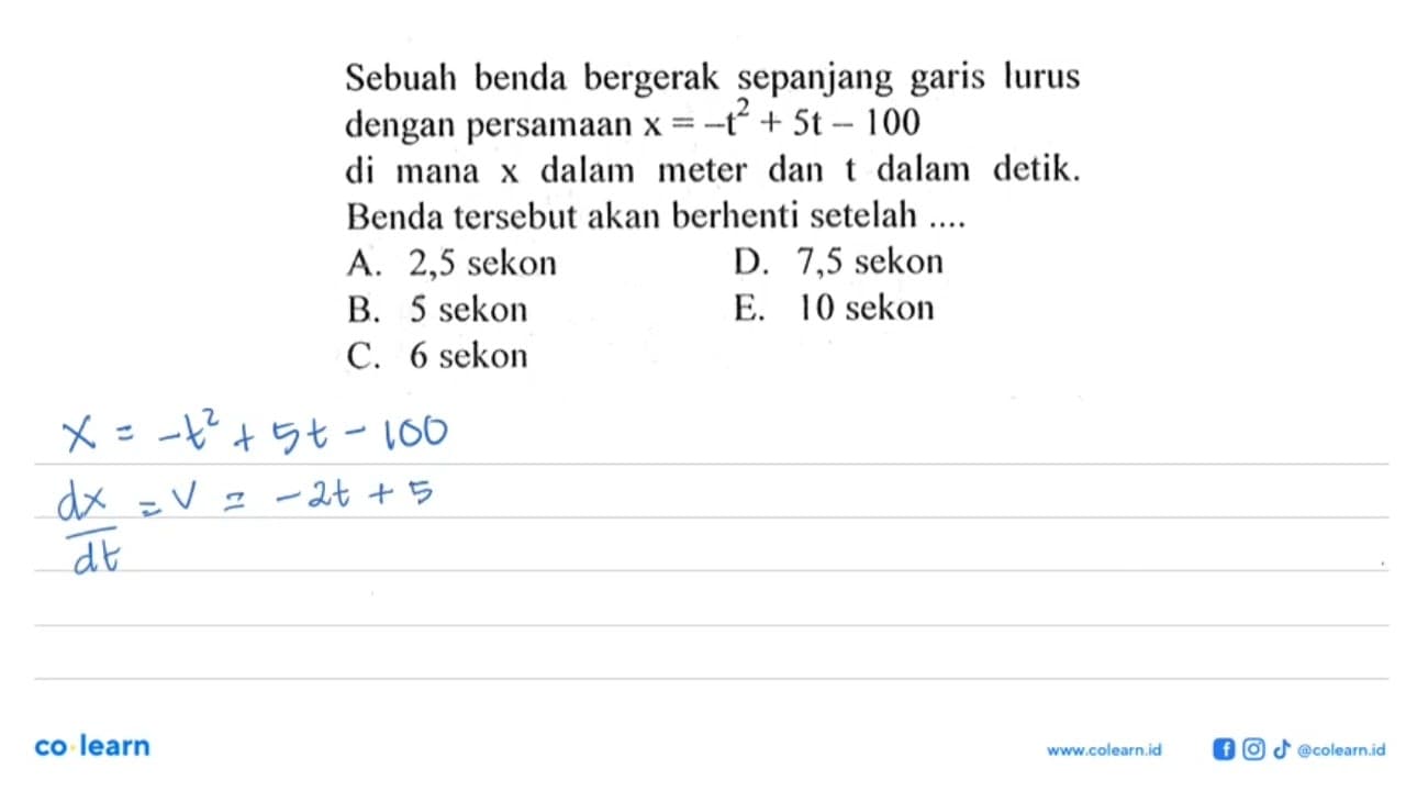 Sebuah benda bergerak sepanjang garis lurus dengan