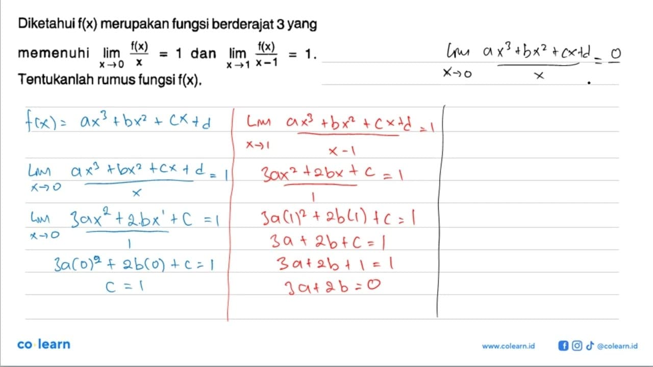 Diketahui f(x) merupakan fungsi berderajat 3 yang memenuhi