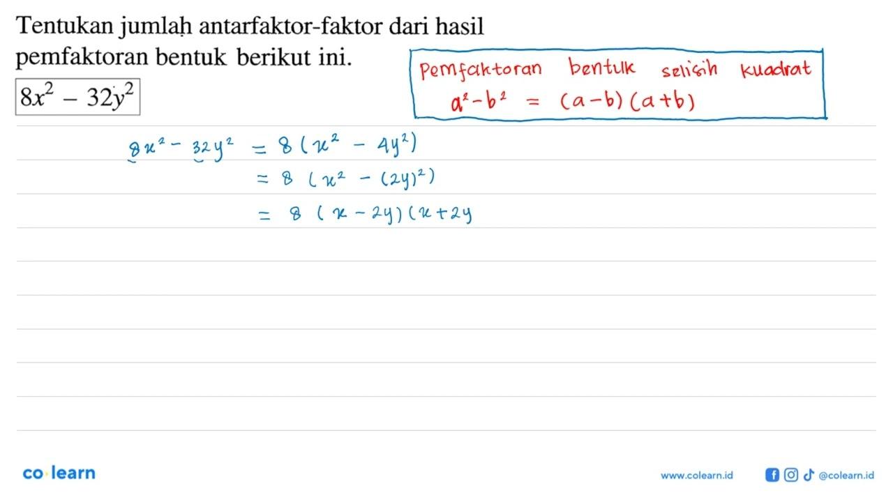 Tentukan jumlah antarfaktor-faktor dari hasil pemfaktoran