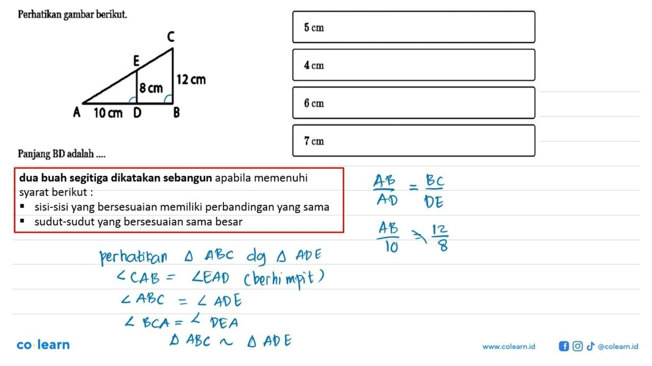 Perhatikan gambar berikut. 10 cm 8 cm 12 cm Panjang BD