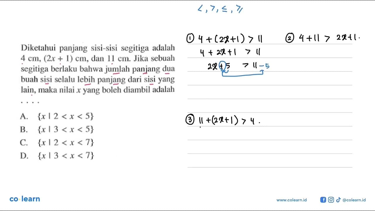 Diketahui panjang sisi-sisi segitiga adalah 4 cm, (2x + 1)