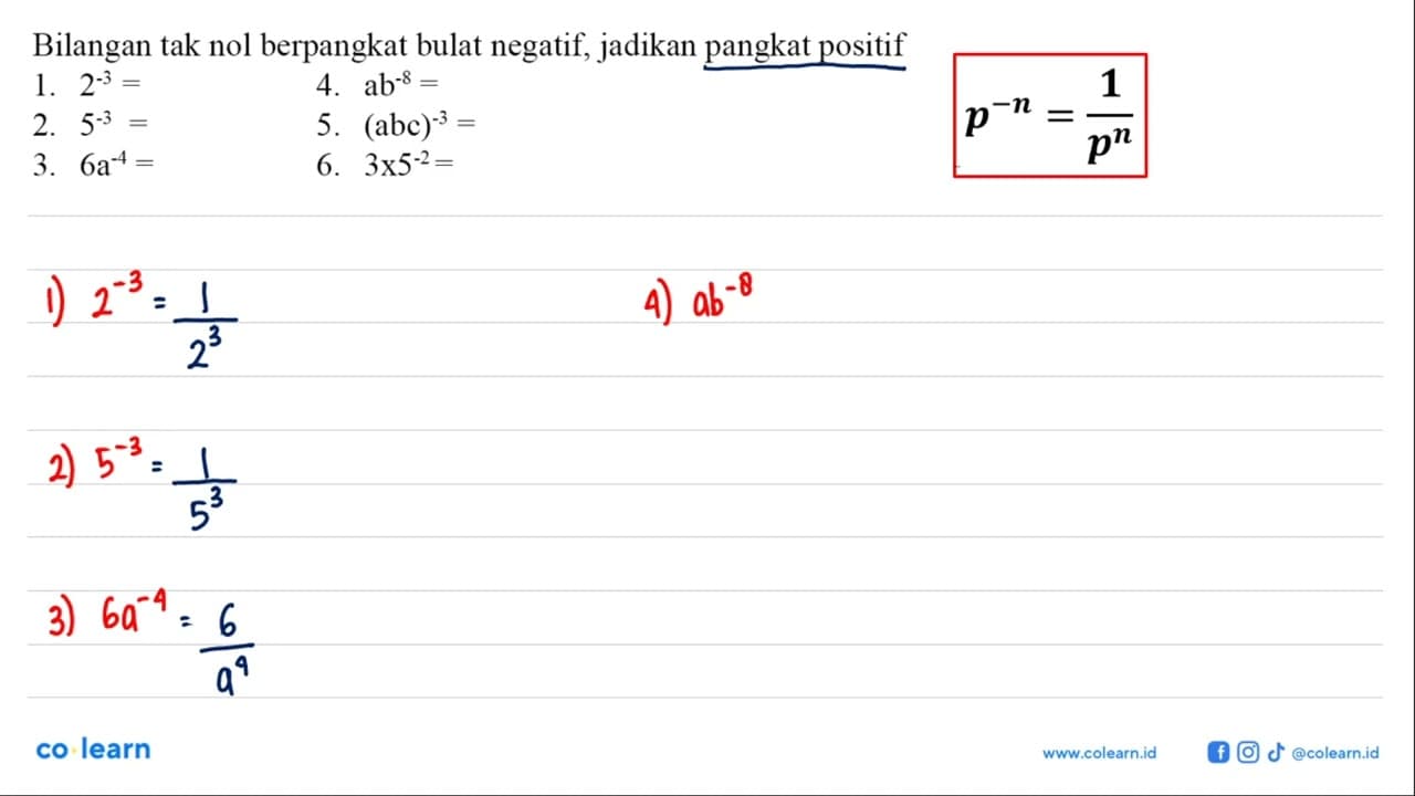 Bilangan tak nol berpangkat bulat negatif, jadikan pangkat