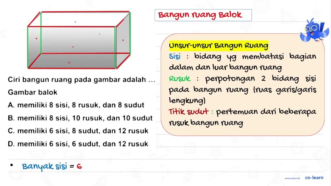 Ciri bangun ruang pada gambar adalah .. Gambar balok A.