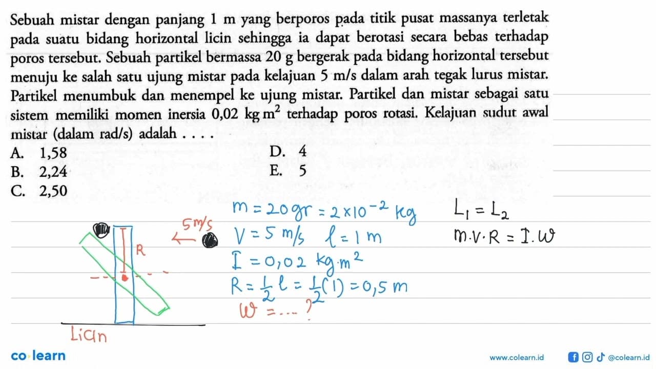 Sebuah mistar dengan panjang 1 m yang berporos pada titik