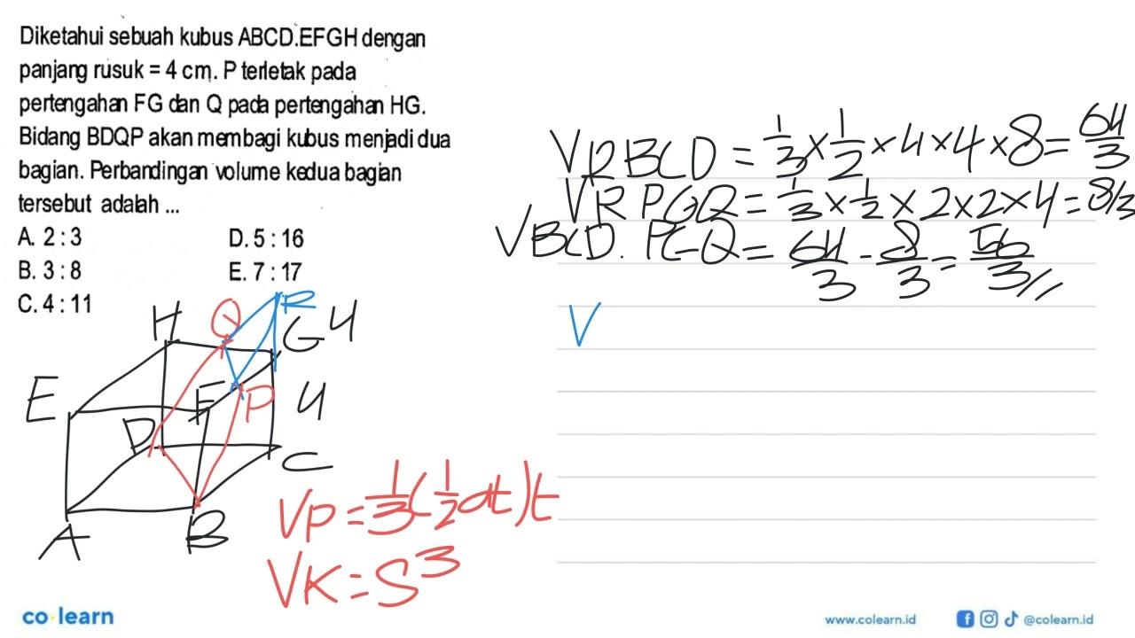 Diketahui sebuah kubus ABCD.EFGHdengan panjang rusuk = 4