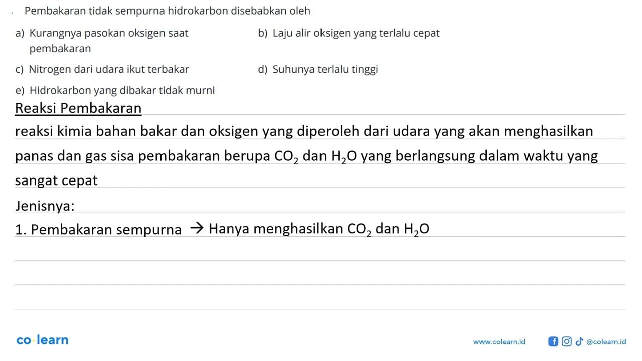 Pembakaran tidak sempurna hidrokarbon disebabkan oleh