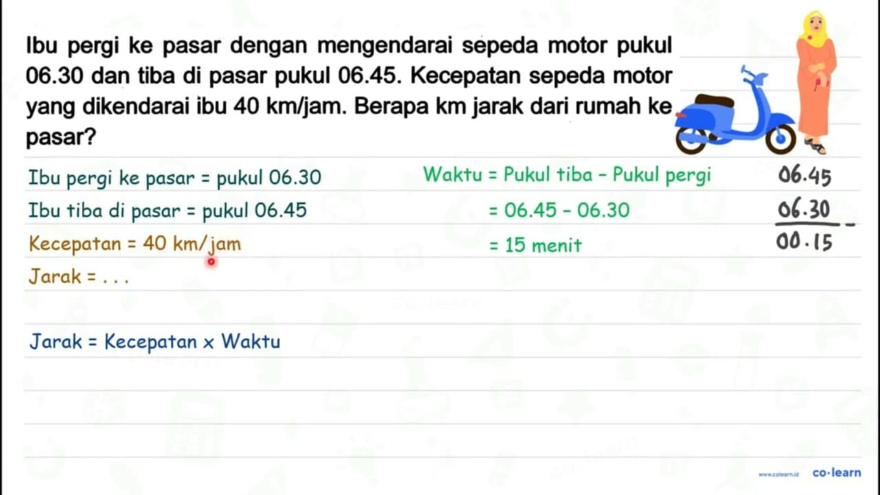 Ibu pergi ke pasar dengan mengendarai sepeda motor pukul