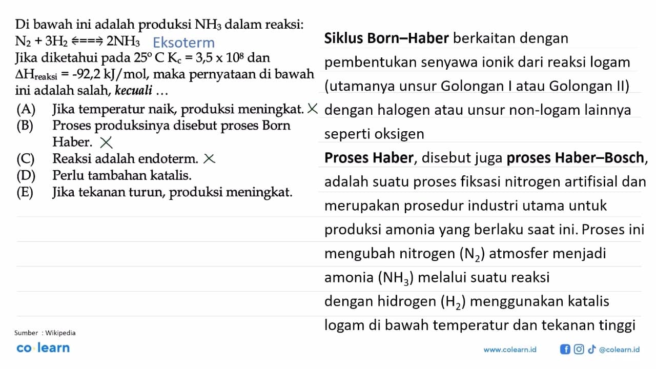 Di bawah ini adalah produksi NH3 dalam reaksi: N2 + 3H2 <=>