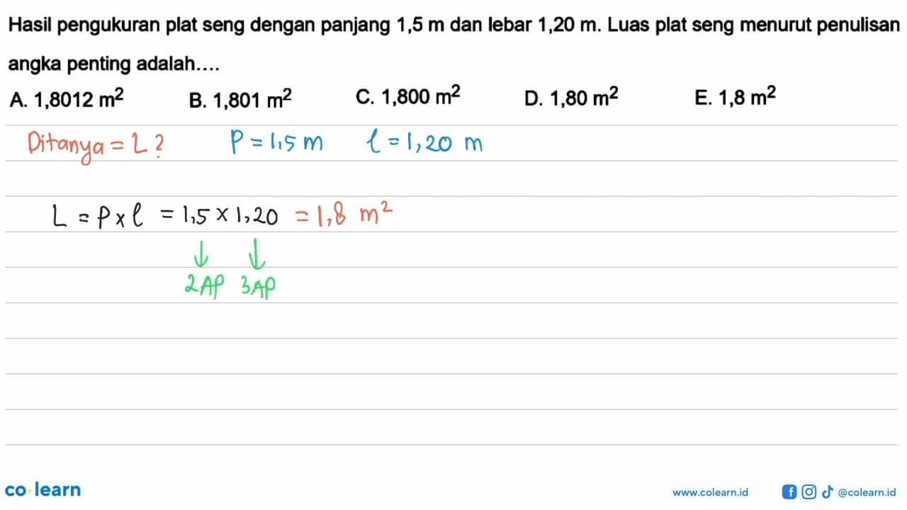 Hasil pengukuran plat seng dengan panjang 1,5 m dan lebar