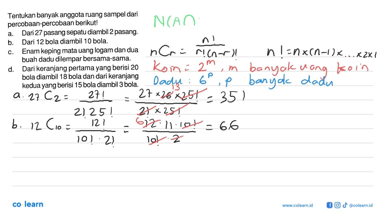 Tentukan banyak anggota ruang sampel dari