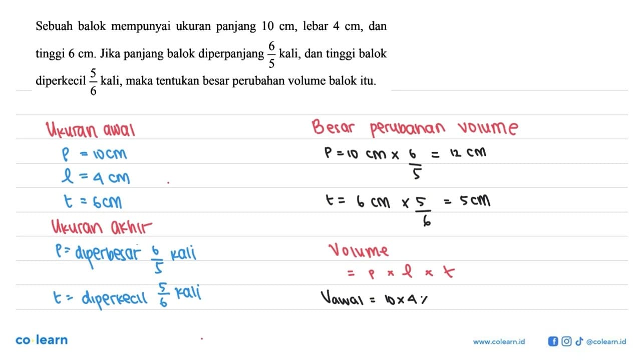 Sebuah balok mempunyai ukuran panjang 10 cm, lebar 4 cm,