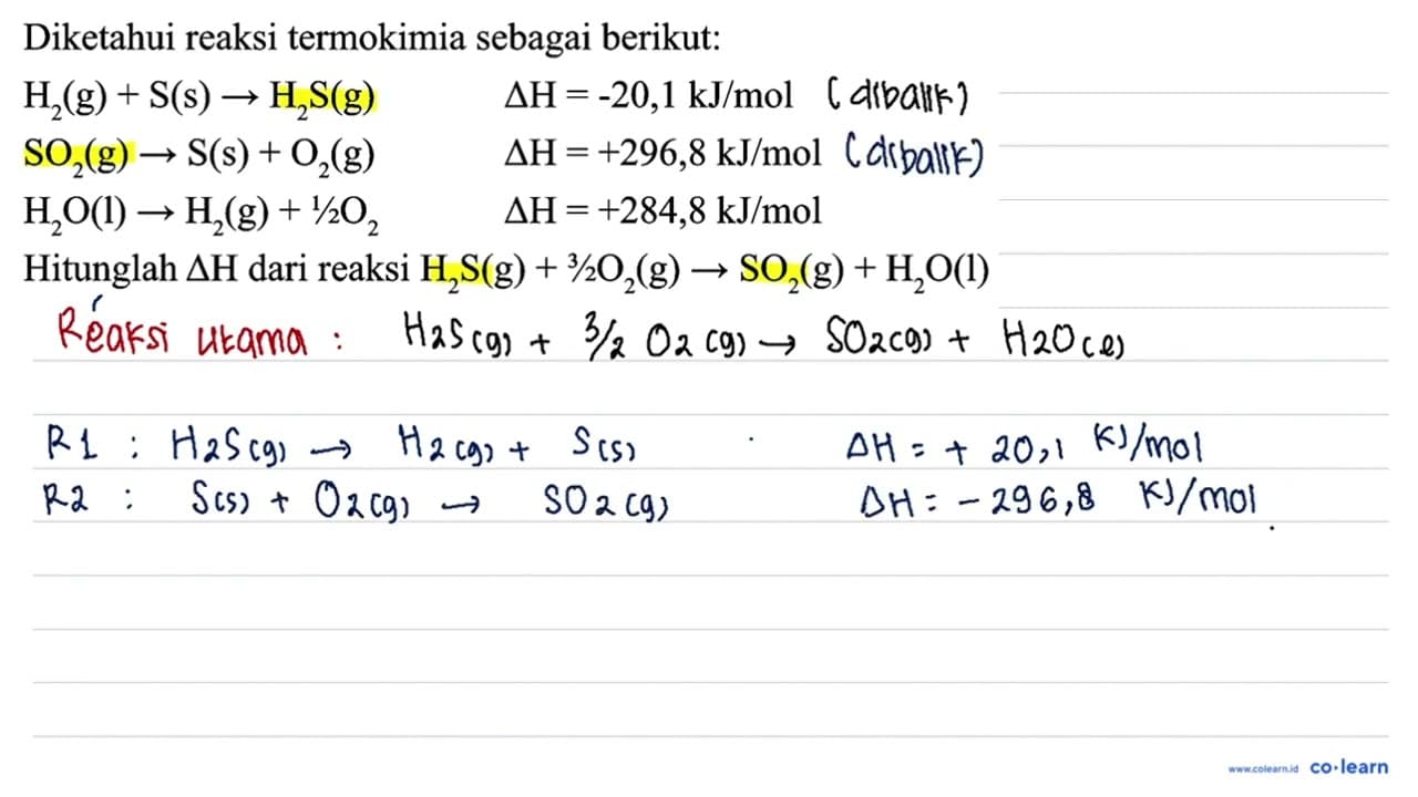 Diketahui reaksi termokimia sebagai berikut: H_(2)(g)+S(s)