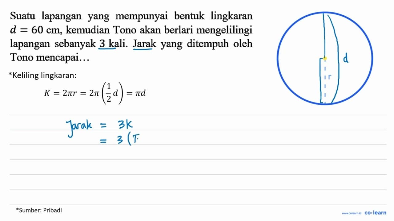 Suatu lapangan yang mempunyai bentuk lingkaran d = 60 cm,