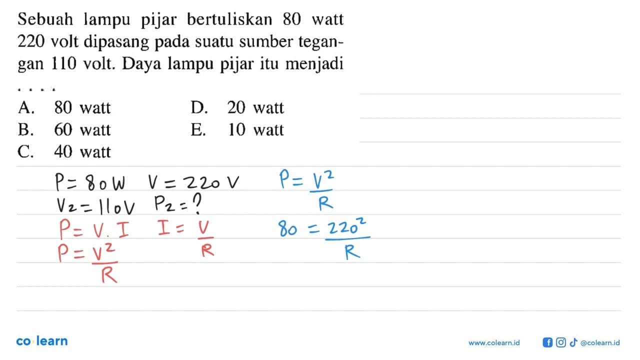 Sebuah lampu pijar bertuliskan 80 watt 220 volt dipasang