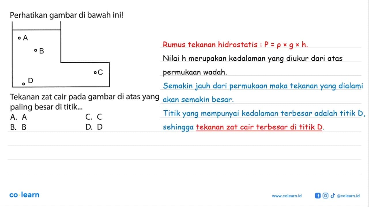 Perhatikan gambar di bawah ini!ABDCTekanan zat cair pada