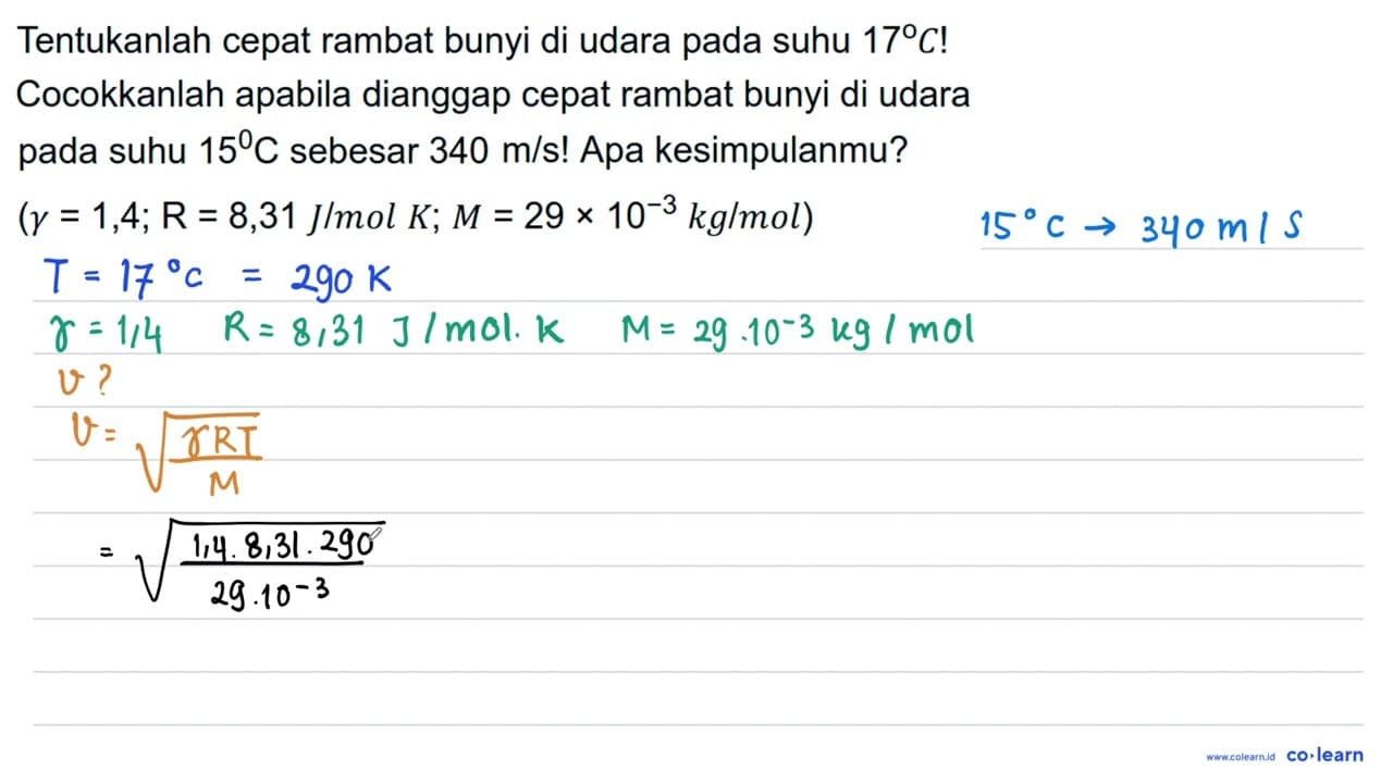 Tentukanlah cepat rambat bunyi di udara pada suhu 17 C !