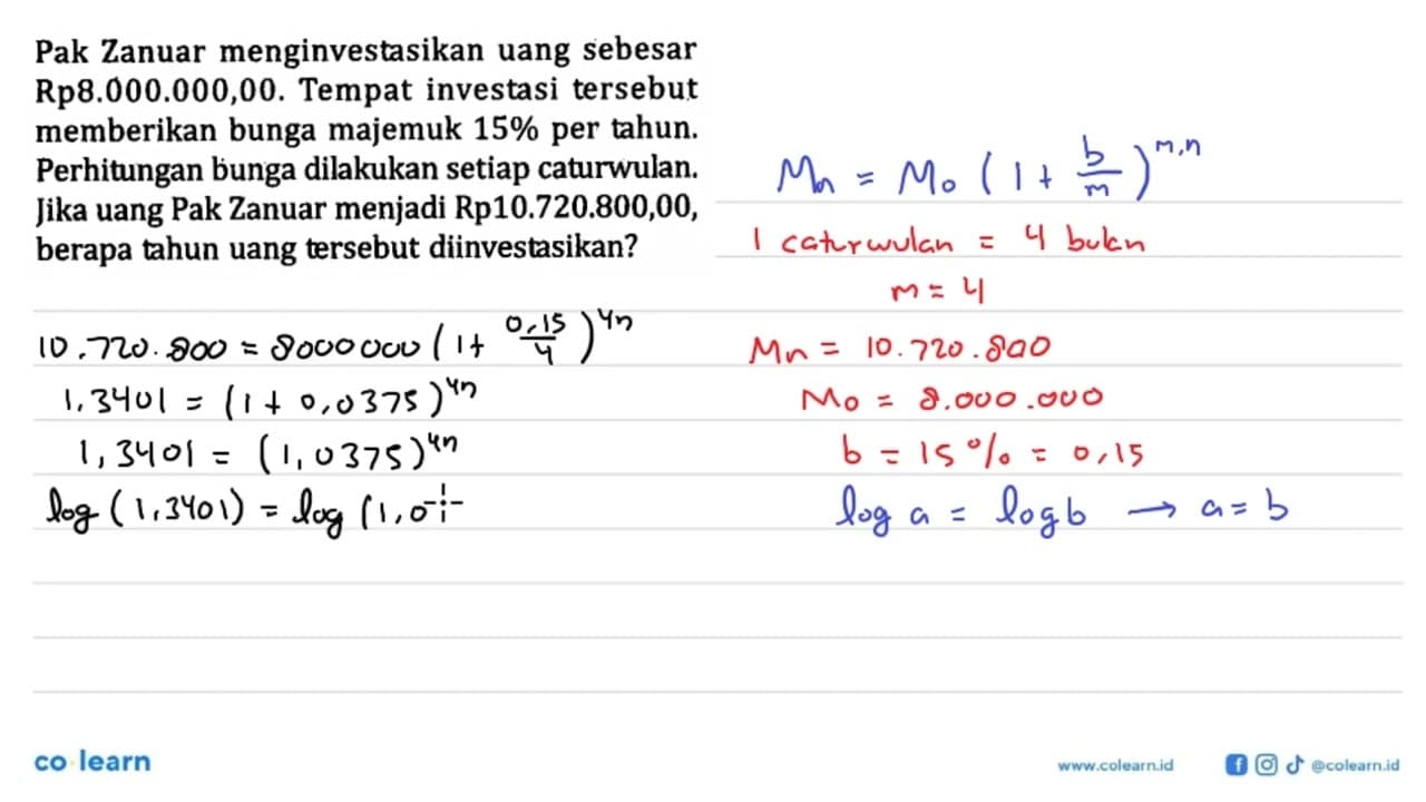 Pak Zanuar menginvestasikan uang sebesar Rp8.000.000,00.