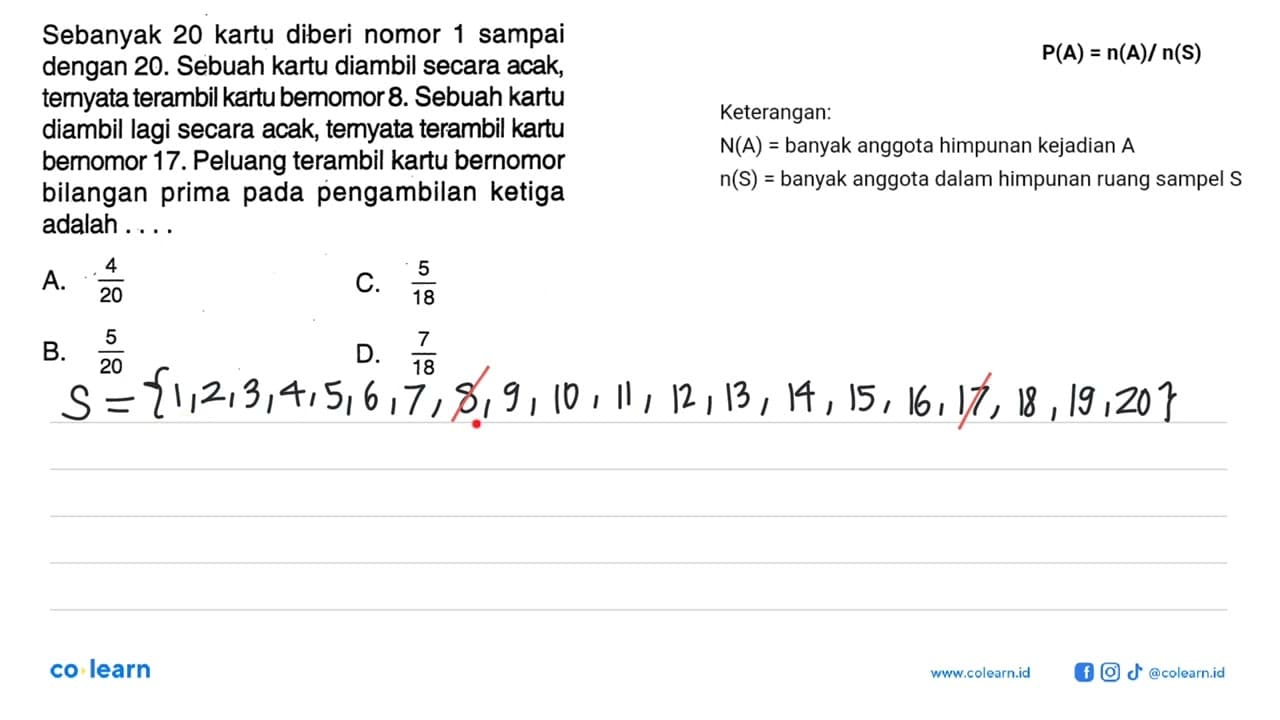 Sebanyak 20 kartu diberi nomor 1 sampai dengan 20. Sebuah