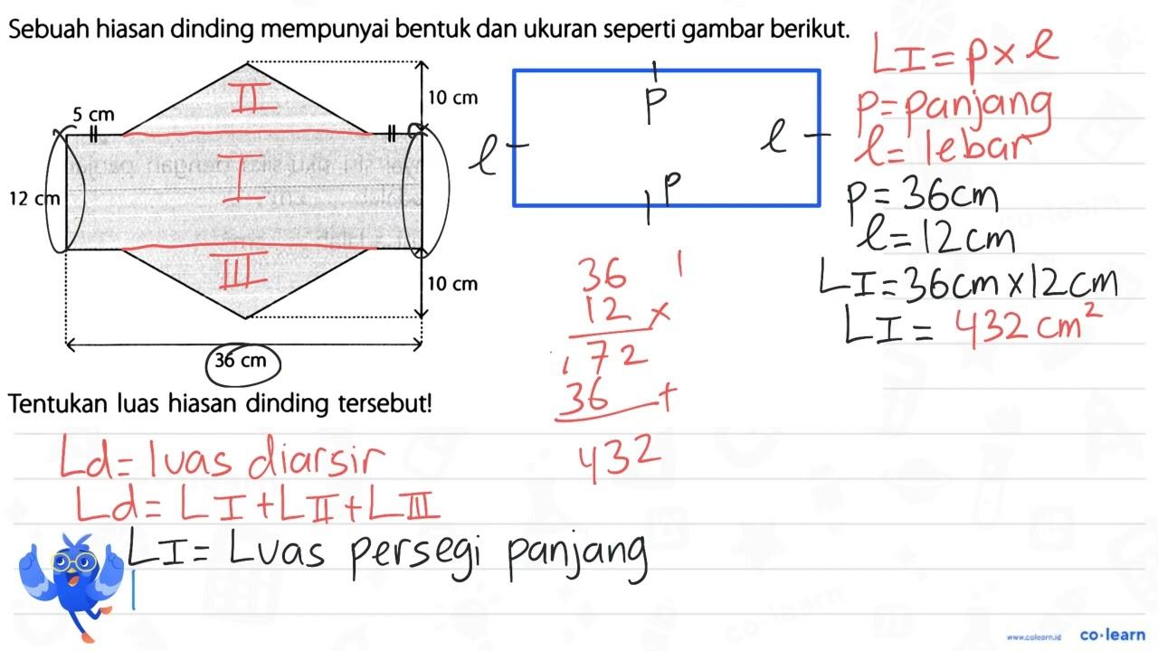 Sebuah hiasan dinding mempunyai bentuk dan ukuran seperti