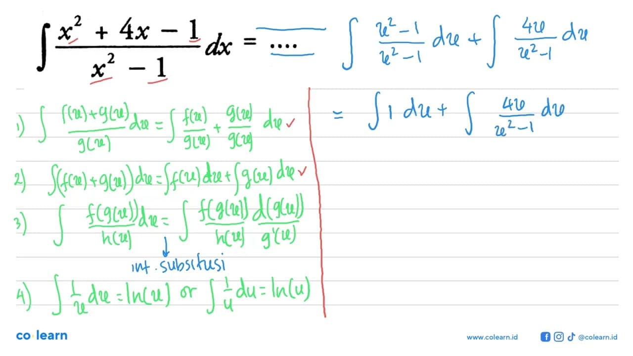 integral (x^2+4x-1)/(x^2-1) dx=...