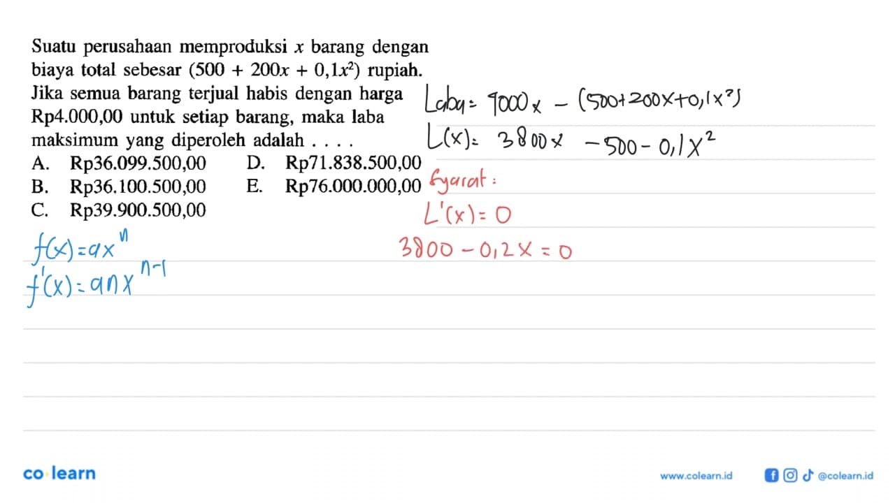 Suatu perusahaan memproduksi x barang dengan biaya total