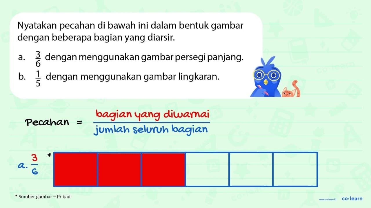 Nyatakan pecahan di bawah ini dalam bentuk gambar dengan